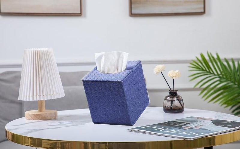 SUNYUROU Blue Tissue Box Cover,Tissue Box Cover Square,Blue Tissue Box Holders,Tissue Holder for Bathroom Accessories,Bathroom Tissue Holders - Image 5